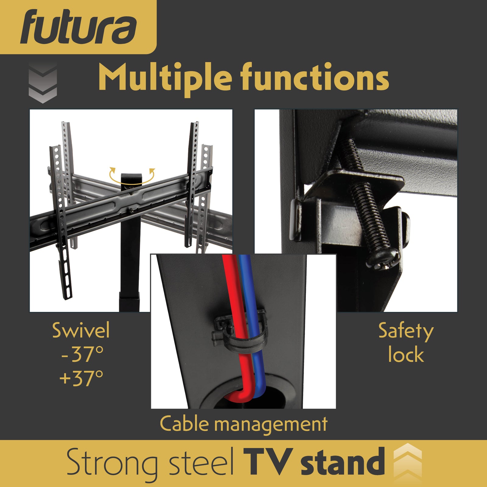 Universal Tv Stand 30 To 75 Inch Tvs, Swivel & Height Adjustable, 40kg Load, Max Vesa 600x400mm, Tempered Glass Base