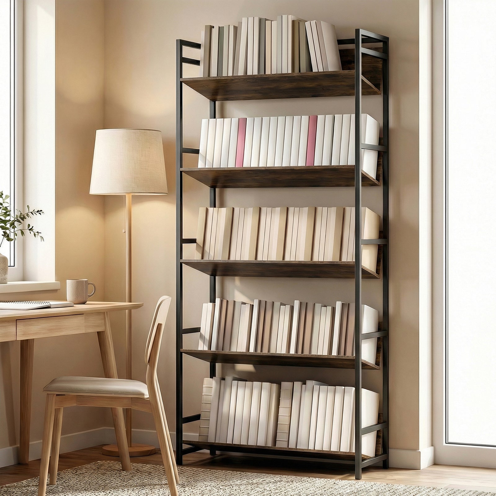 Bookcase Anti-slip Design 5-tier | Rustic Brown