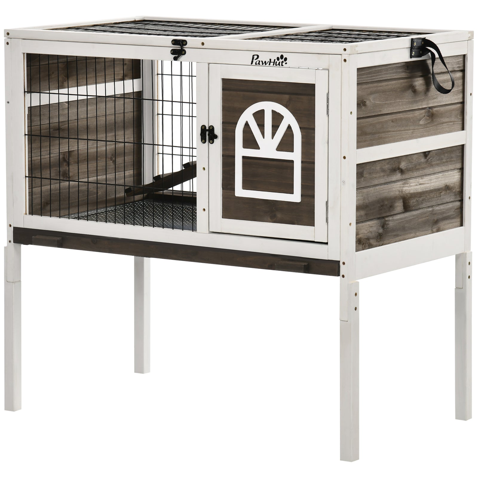 Wooden Rabbit Hutch, Small Animal House W/ Removable Tray, Openable Roof | Brown