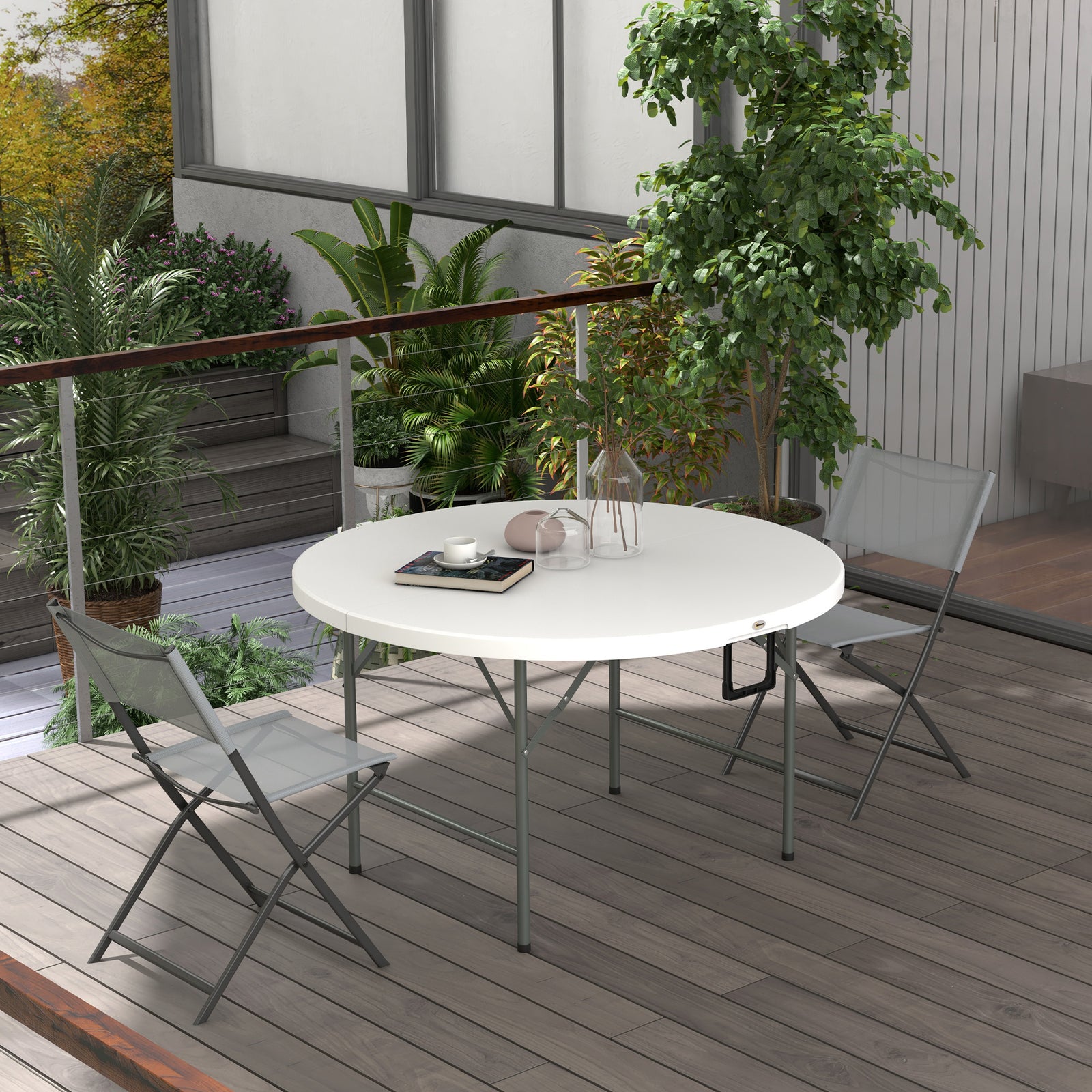 Φ122 Folding Garden Table, Hdpe Round Picnic Table, White