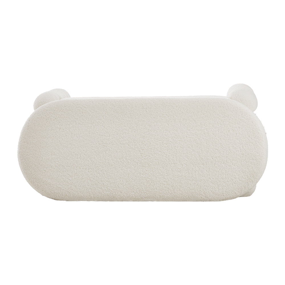 110cmW Oval Upholstered Storage Bench – White Teddy Fleece Flip-Top Ottoman Seat with Wooden Frame, Modern Nordic Style
