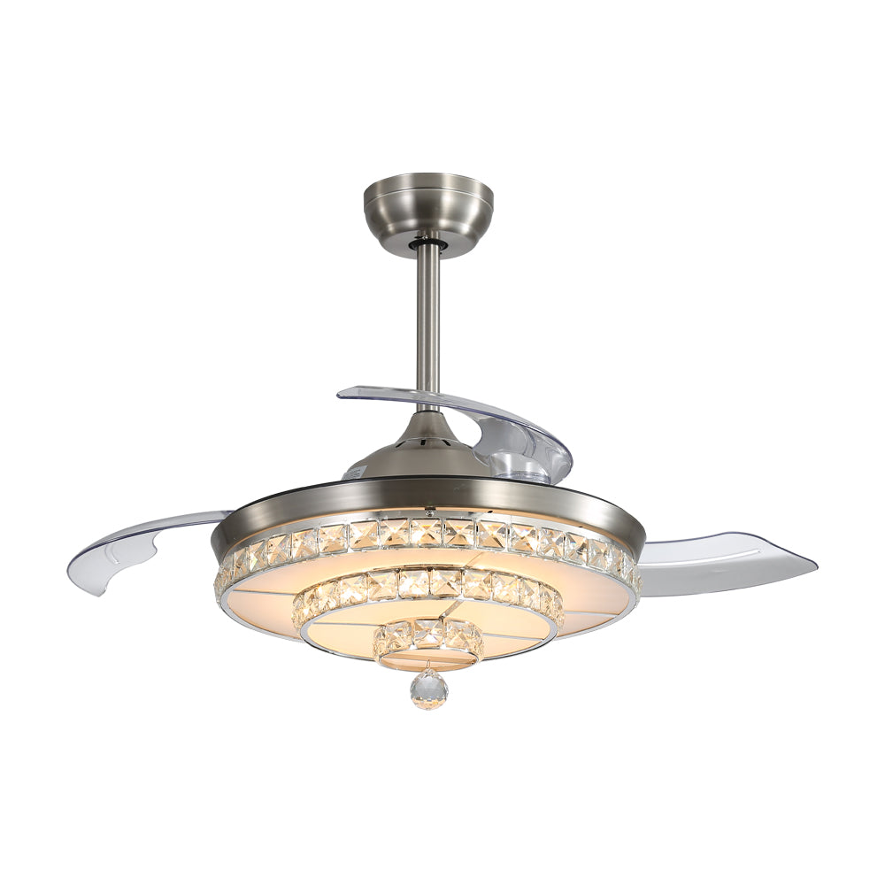 42inch Acrylic Crystal Ceiling Fan Light With 3 Blades 6-speed, With Remote Control And Timing Function