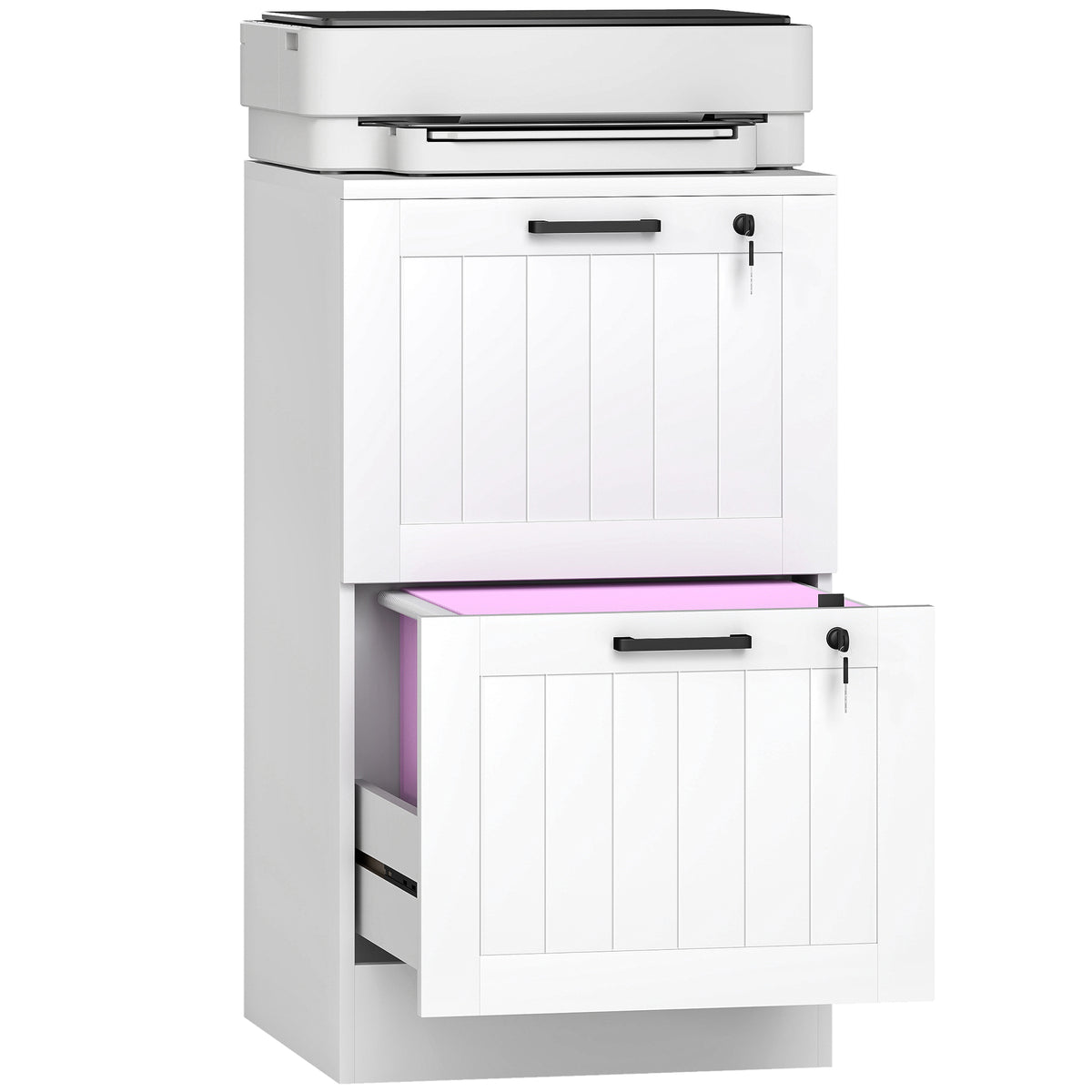 HOMCOM 2 Drawer File Cabinet With Lock And Adjustable Hanging Bars, White