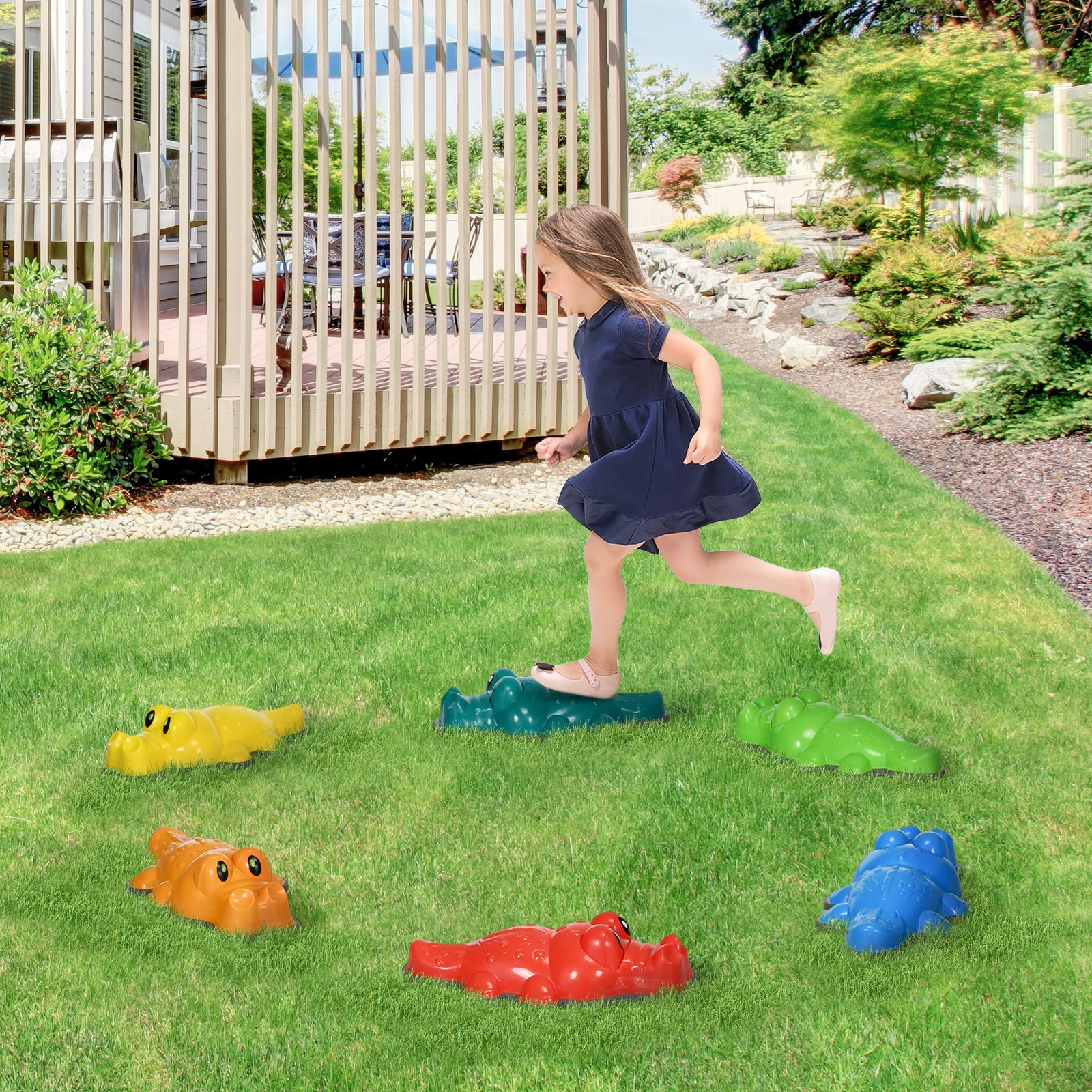 6/9pcs Kids Crocodile Stepping Stones W/ Anti-slip Edge, Indoor And Outdoor | Small | Multi Colour