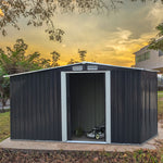 6x8ft Heavy Duty Garden Metal Storage Shed With Log Rack Outdoor Waterproof Firewood Tool Storage | Medium | Black
