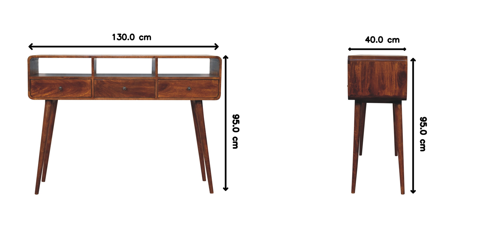 Artisan Furniture Solid Wood Triple Curved Chestnut Console Table