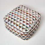 HOMESCAPES Cream Chindi Design Bean Filled Pouffe Large 60 X 60 X 30 Cm