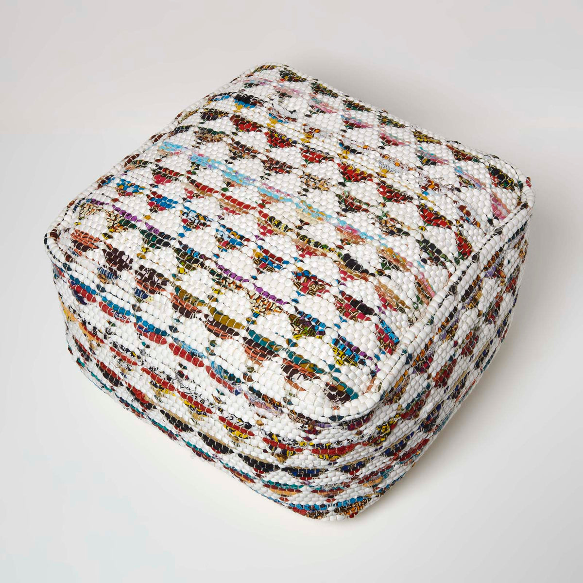 HOMESCAPES Cream Chindi Design Bean Filled Pouffe Large 60 X 60 X 30 Cm