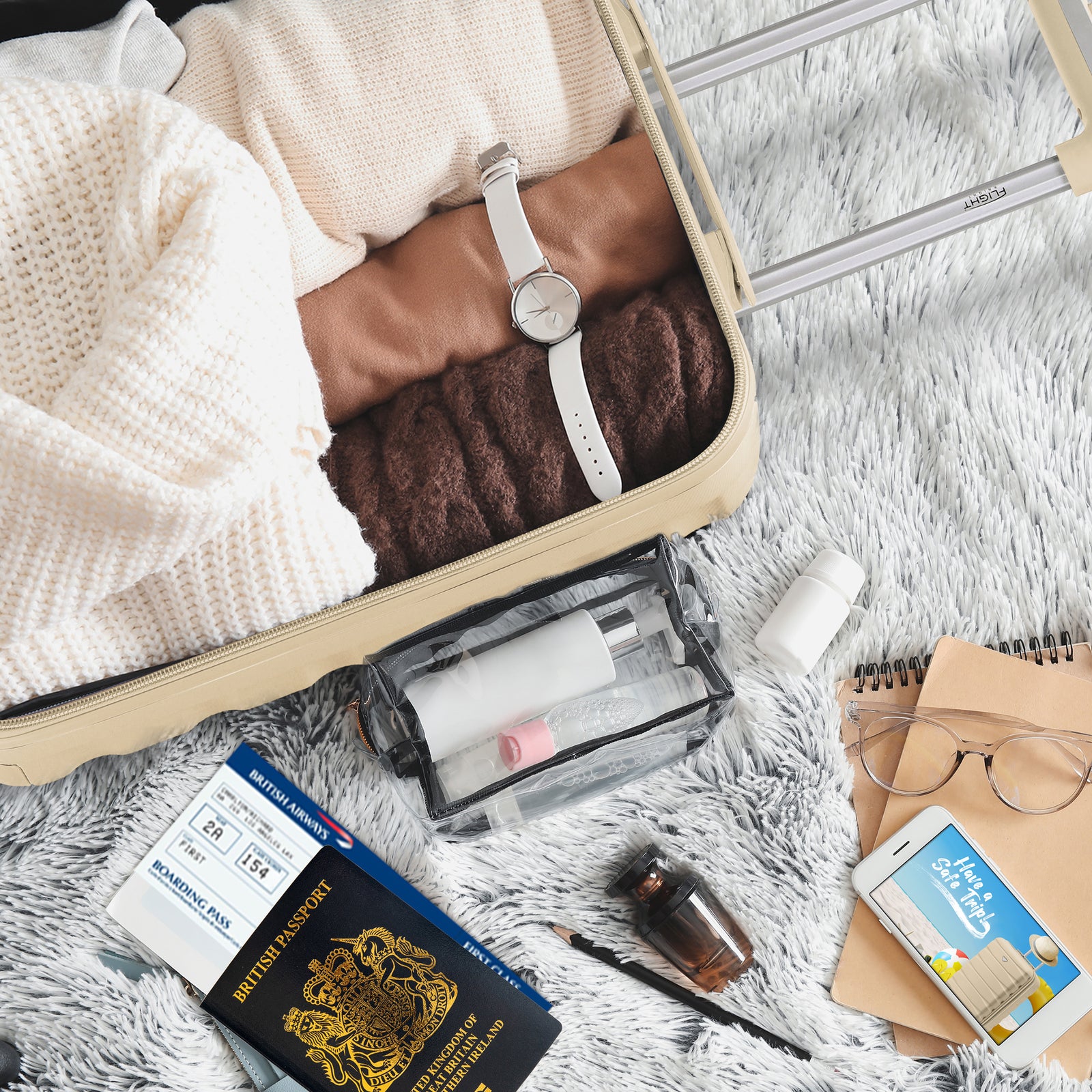 55x40x20cm Lightweight Luggage Hard Shell Cabin Suitcase 60+ Airlines Approved - Carry On Case - 4 Wheels | 55 x 40 x 20cm | Champagne