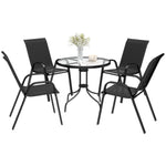 5 Pcs Garden Furniture Set, Round Table And Stackable Chairs | Black