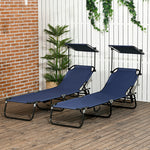2 Piece Folding Sun Loungers With Adjustable Backrest | Dark Blue