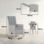 Rattan Bistro Set, Reclining Garden Chairs And Table | Light Grey