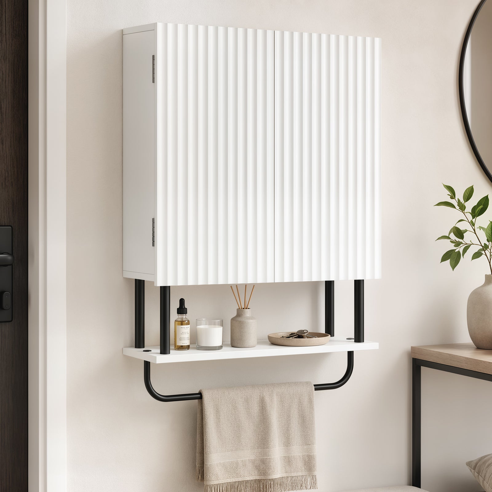 Modern Bathroom Wall Cabinet With 2 Wavy Doors | White