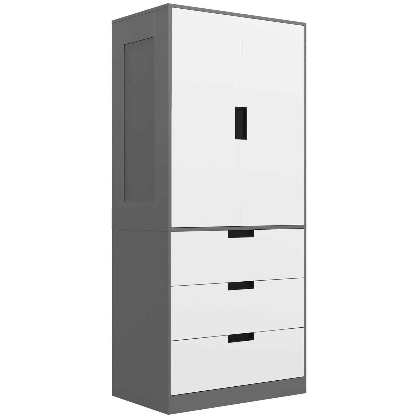 2 Door Wardrobe Wardrobe With 3 Drawer And Hanging Rod | One Size