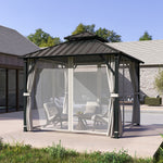 3 X 3(m) Hardtop Gazebo W/ Metal Roof, Netting And Curtains