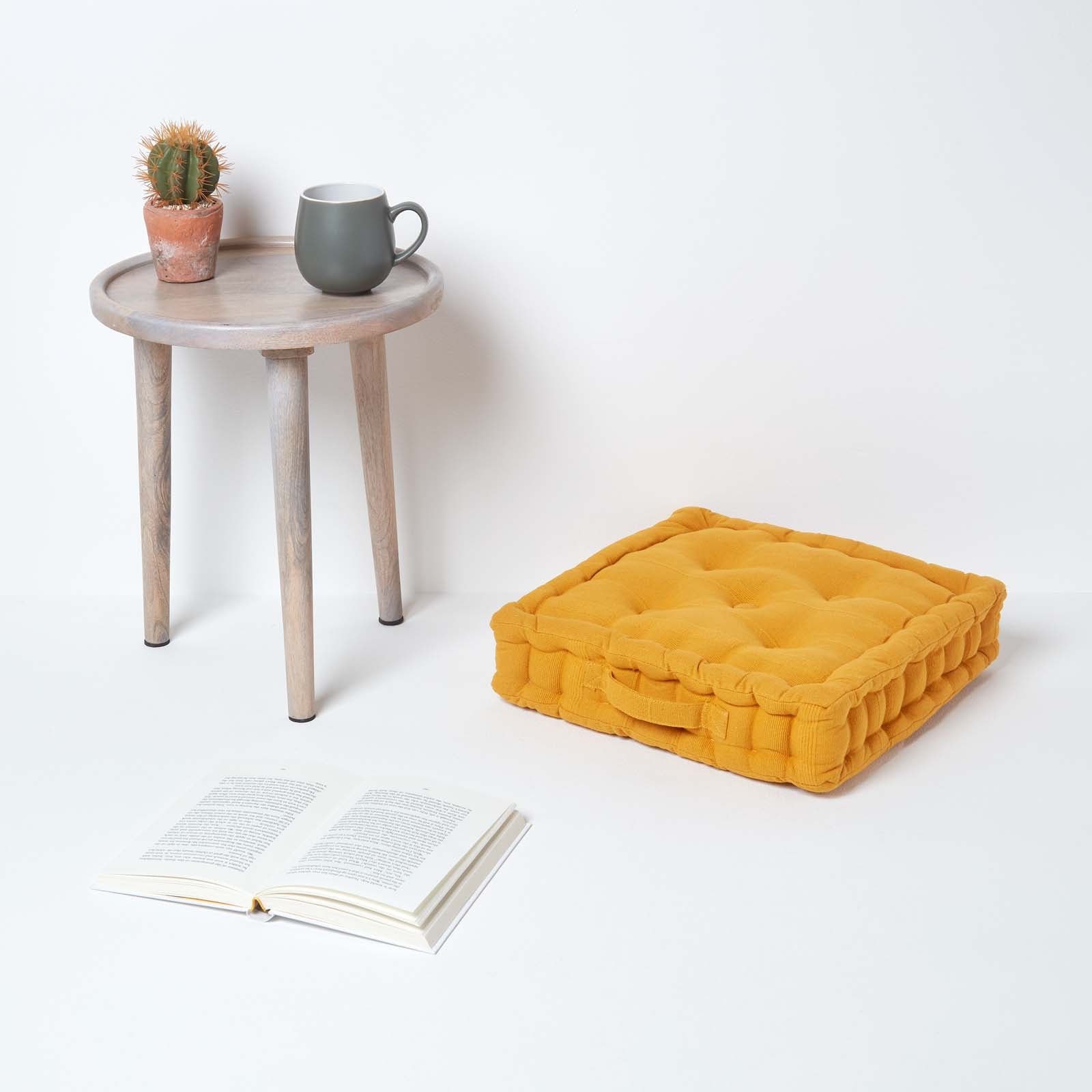Rajput Ribbed Cotton Floor Cushion | 40cm x 40cm | Mustard