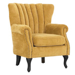 Elegant Chenille Armchair With Rubberwood Legs | Yellow