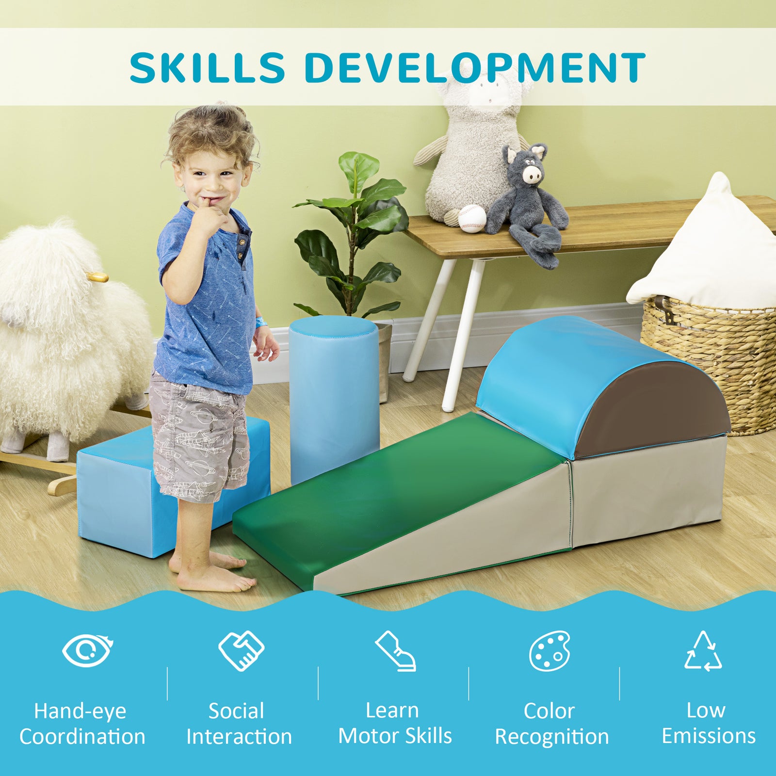 5 Piece Soft Safe Foam Playset Climb And Crawl Activity Toy For Toddler | Blue
