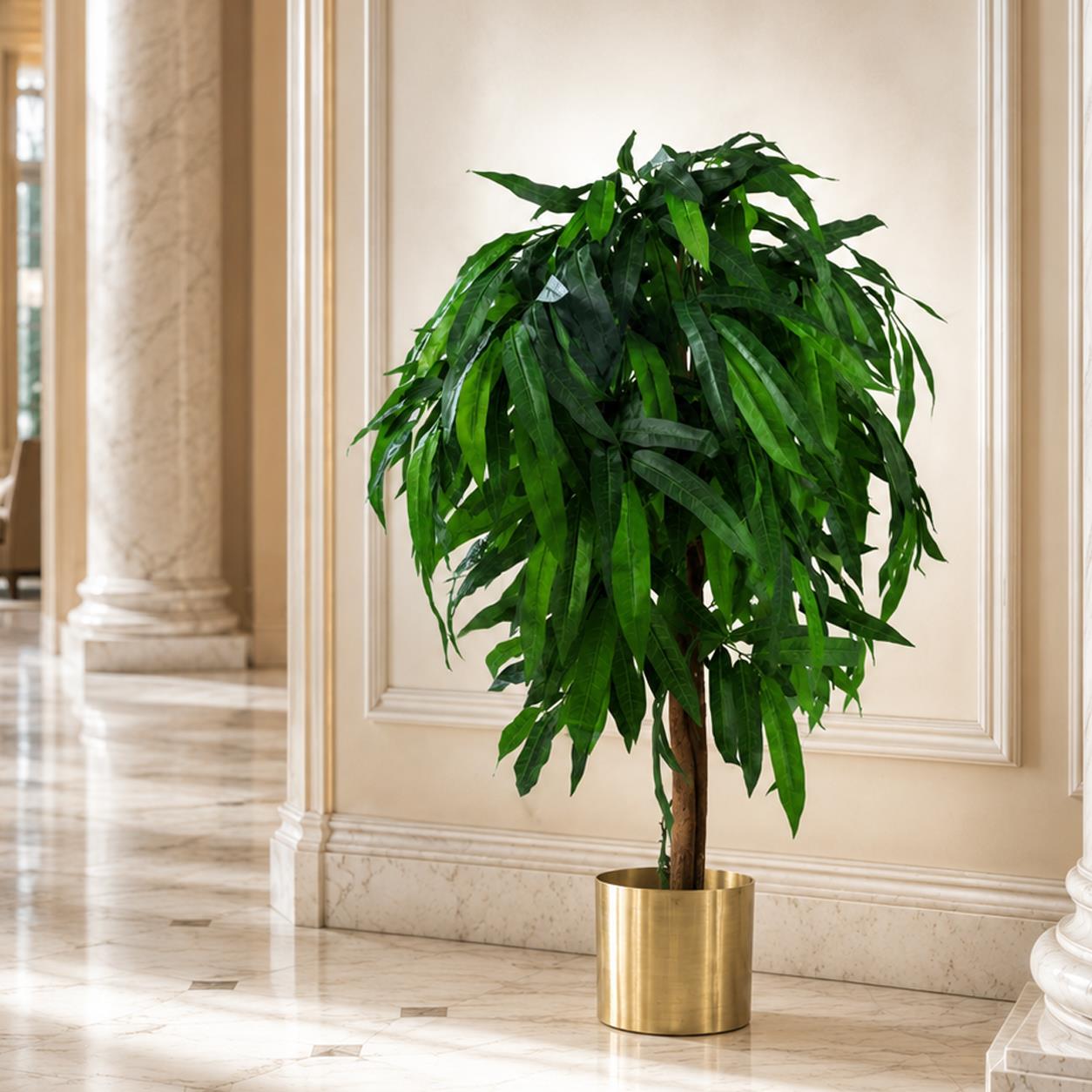 Artificial 100cm Large Artificial Mango Tree Plant With Metal Planter