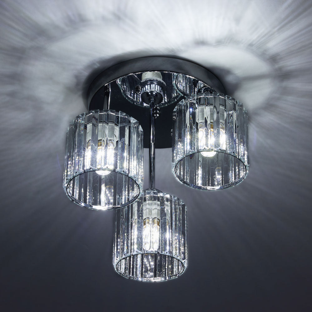 3-light Crystal Ceiling Fixture With Chrome Finish