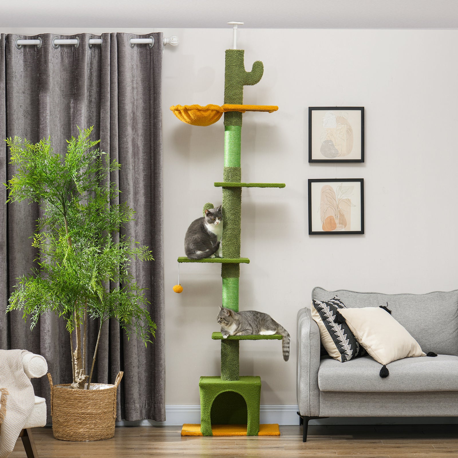 230-275cm Floor-to-ceiling Cat Tree For Indoor Cats With Cat House