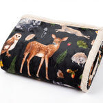 British Wildlife Sherpa Fleece Throw – Reversible Printed Flannel Blanket | 140cm x 180cm | Green