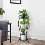 3-tier Black Iron Plant Stand Metal Flower Rack For Indoor & Outdoor Garden Display
