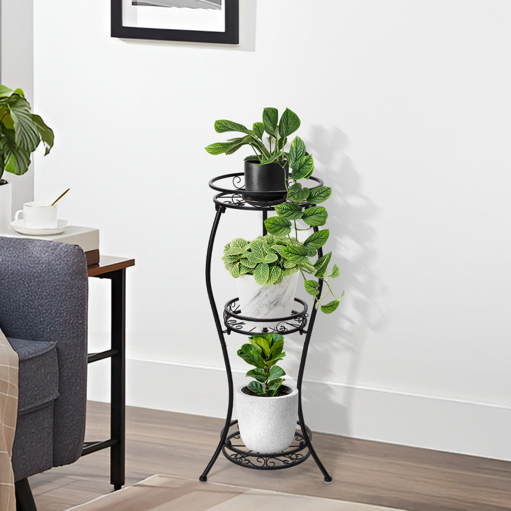 3-tier Black Iron Plant Stand Metal Flower Rack For Indoor & Outdoor Garden Display