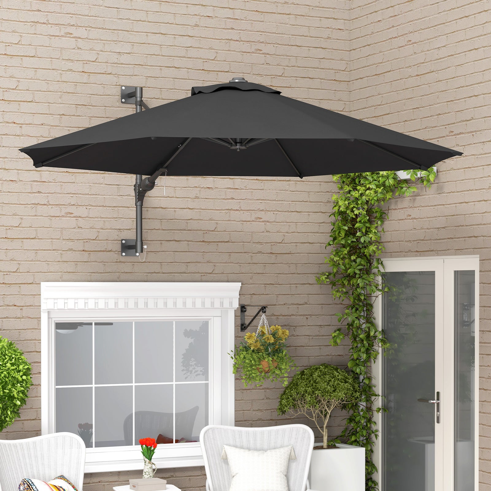 Wall Mounted Parasol W/ Vent & 8 Ribs | Charcoal Grey