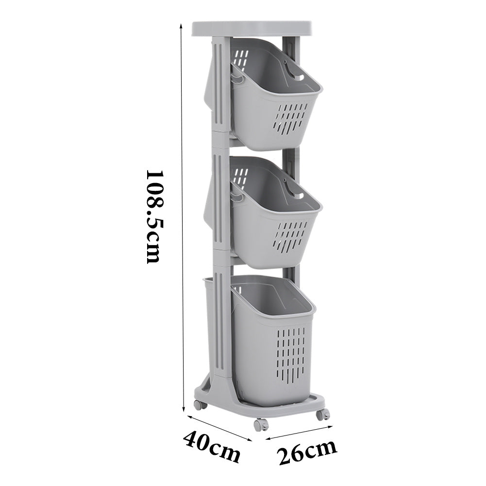 4-tier Storage Rack Laundry Basket With Wheels | Grey