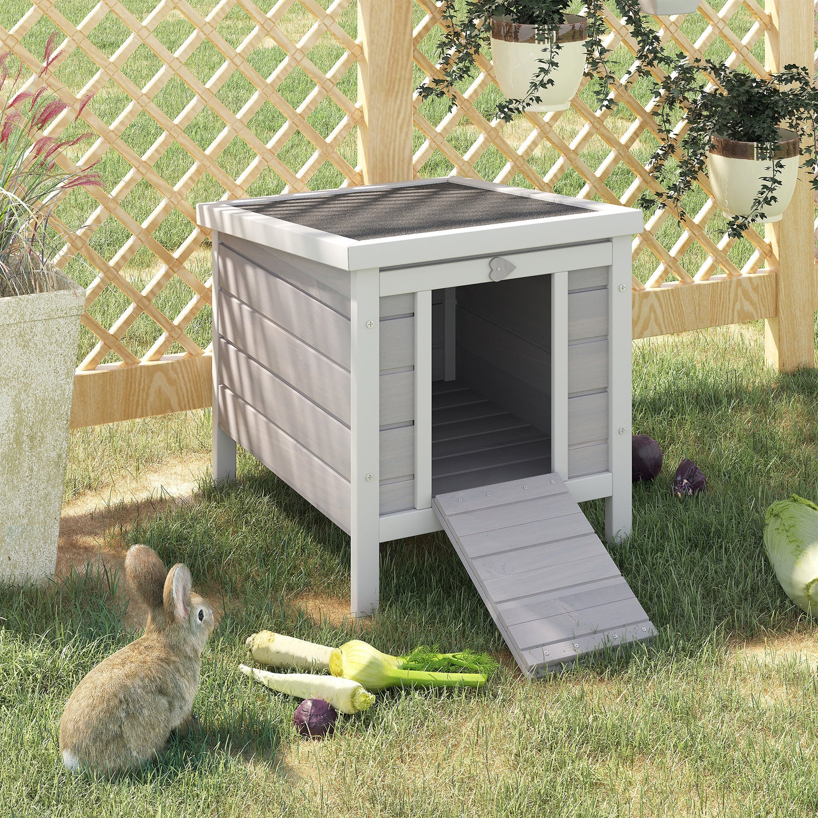 Wooden Rabbit Hutch Bunny Cage Guinea Pig House Pet Habitat Ferret | Gray