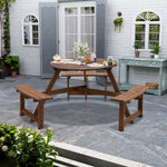 6 Seater Round Wood Picnic Table And Bench Set