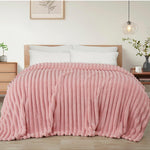 Ribbed Jacquard Fleece Blanket Throw Soft Warm Bed & Sofa Cover | 200cm x 240cm | Pink