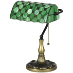 Stained Glass Table Lamp, Vintage Lamp With Green Shade