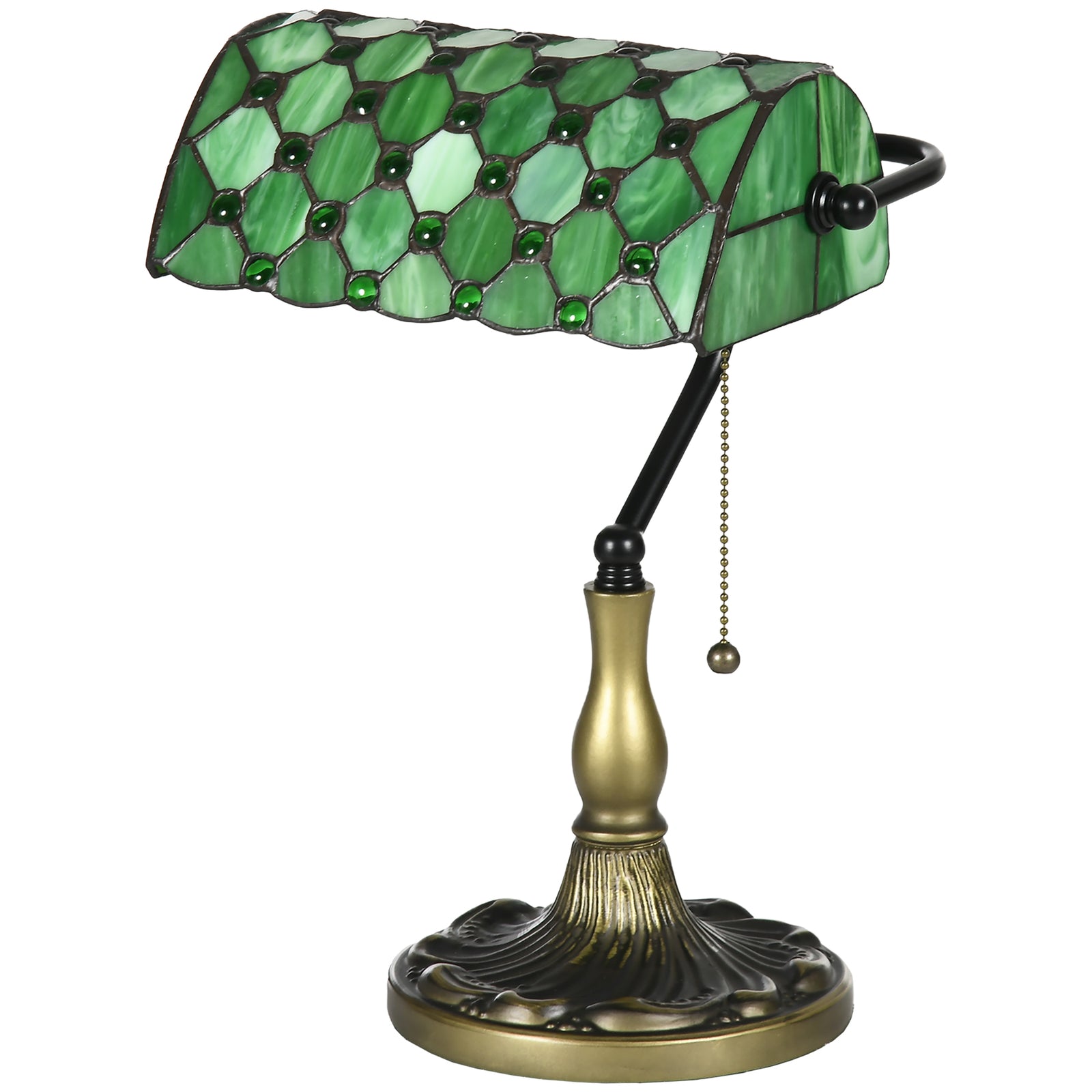 Stained Glass Table Lamp, Vintage Lamp With Green Shade