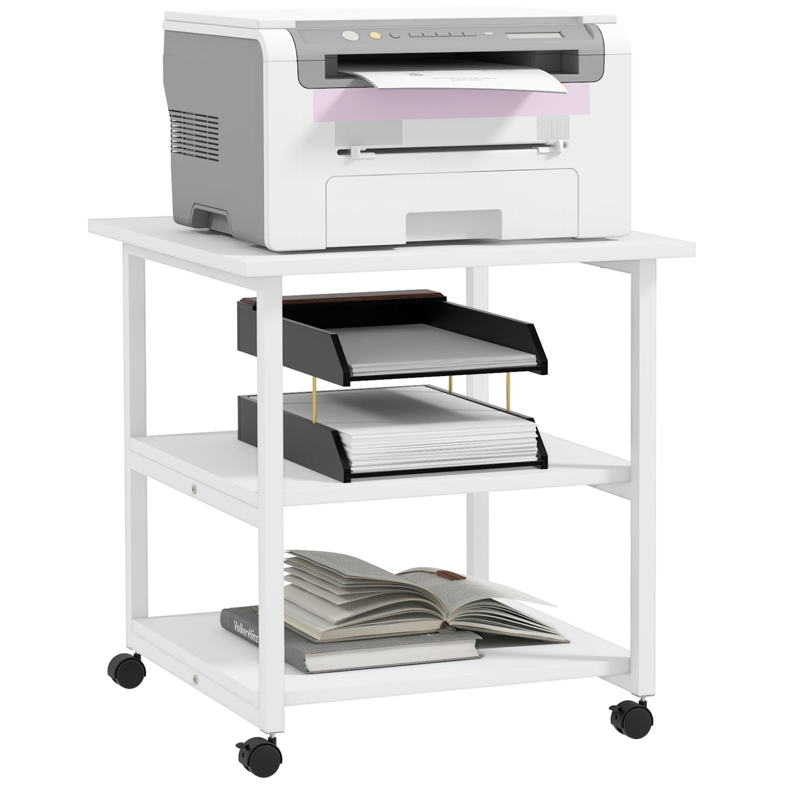 Mobile Printer Stand With Storage Printer Table Home Office | One Size | White