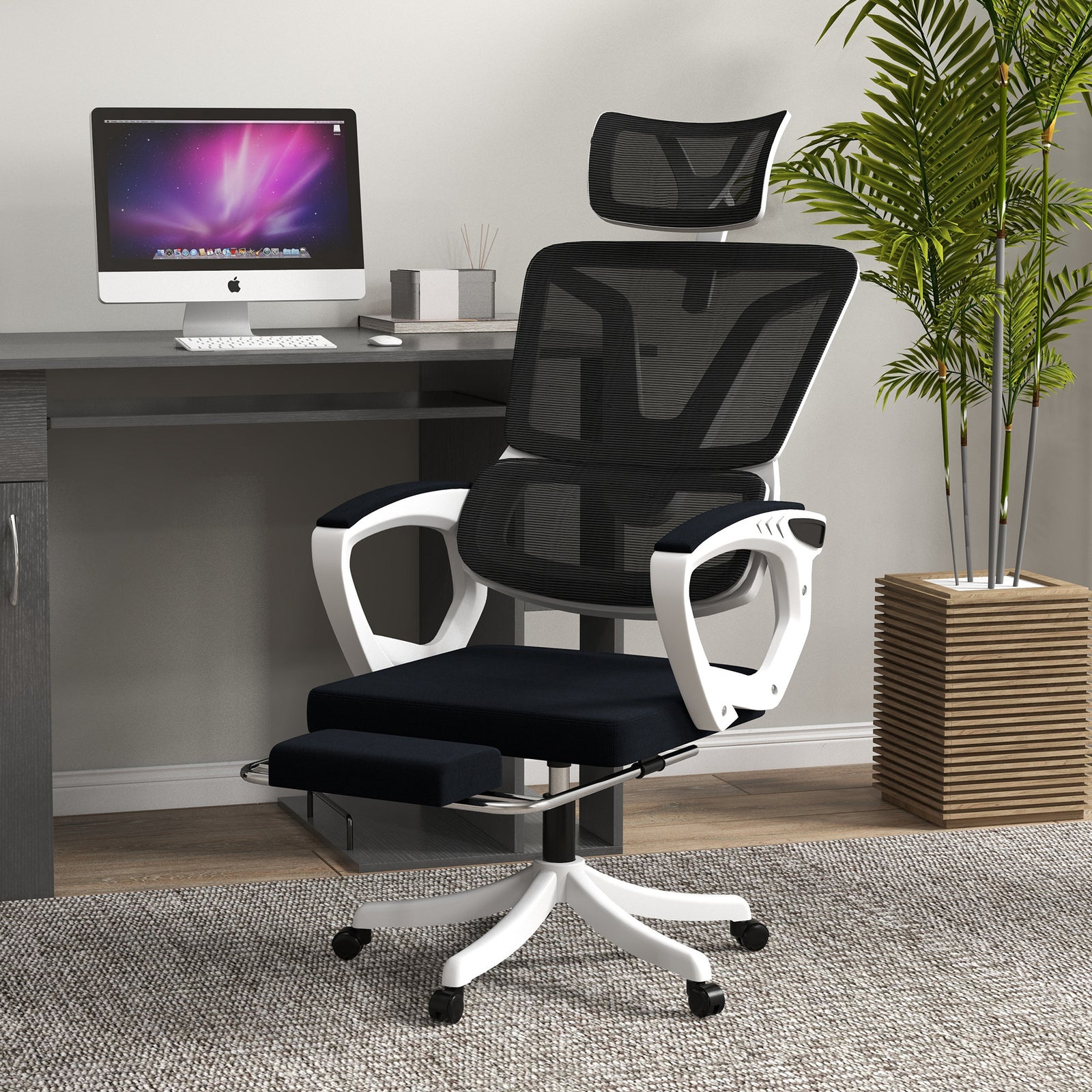 Mesh Chair W/ Foot Rest Headrest