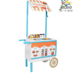 Kids Wooden Food Cart Shop Pretend Play Toy Burger Ice Cream Stand 2 In 1 3+