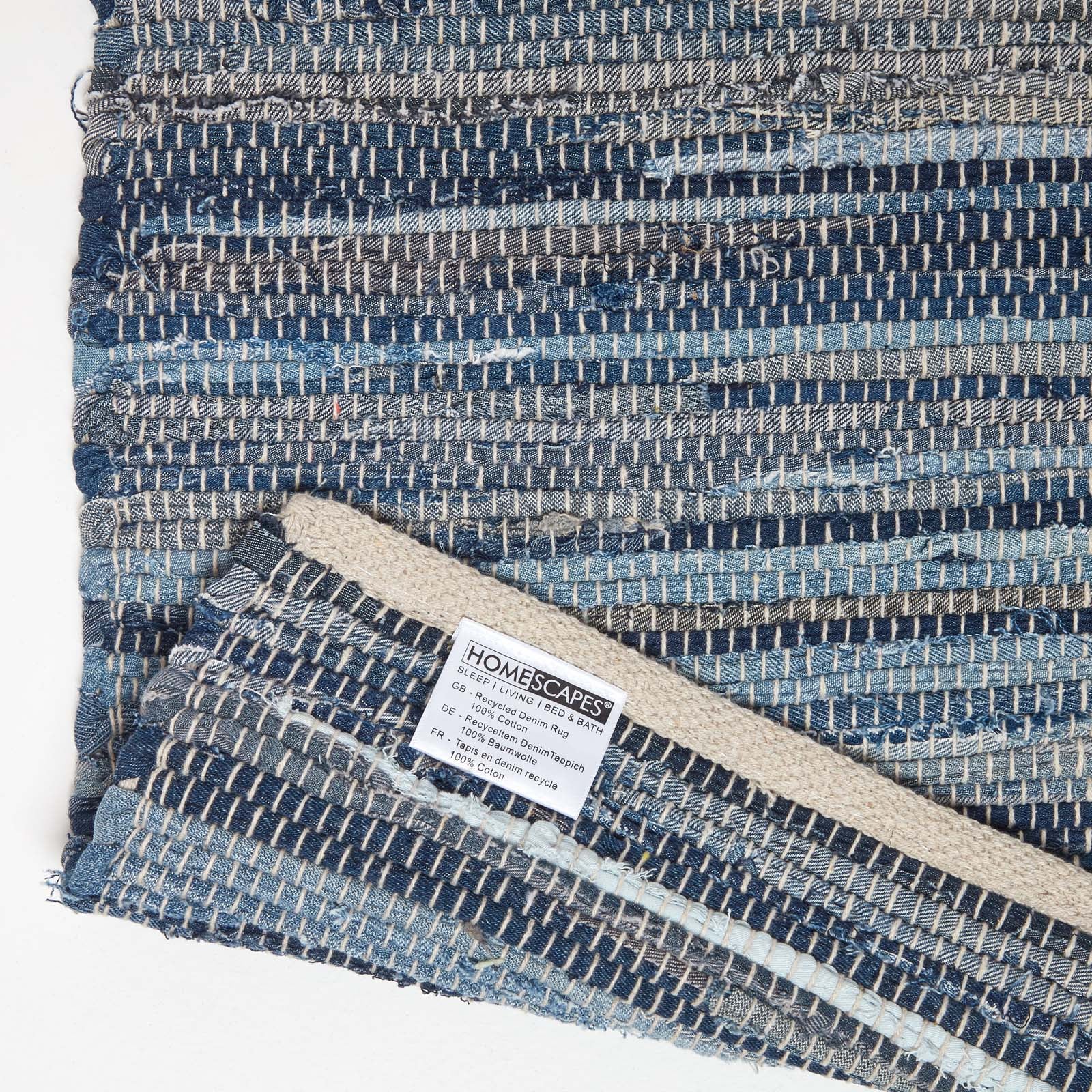 Blue Denim Handwoven Striped Chindi Rug | 120cm x 180cm | Blue