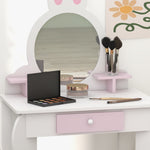 Kids Dressing Table With Mirror And Stool, Rabbit Design, For Ages 3-6 Years | White