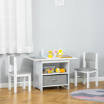 3 Pcs Kids Table & Chairs Set Toddler Furniture W/ Storage Drawers White