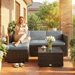 Garden Furniture Set W/ Padded Cushions Corner Sofa Set | Brown