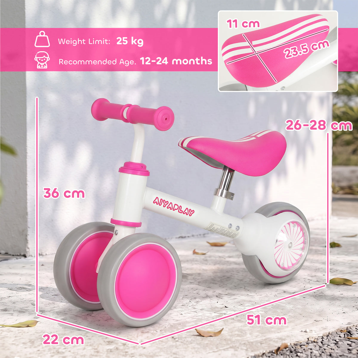 AIYAPLAY Balance Bike With 135° Steering Limit For Toddlers 1-2 Years
