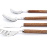 Cutlery Set Acacia Wood Handle Stainless Steel Fork Spoon | Set of 32 | Brown