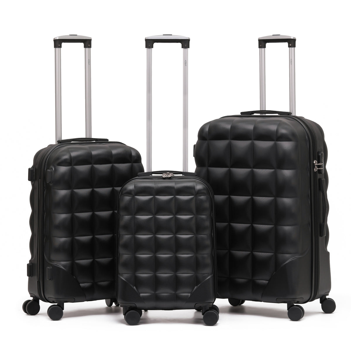Set Of 3 Hard Case Bubble Design Check-in Size Suitcases Hold Luggage - Overhead Cabin Bag With Medium & Large Check-in 20kg+ Hold Suitcase | Set of 3 | Black