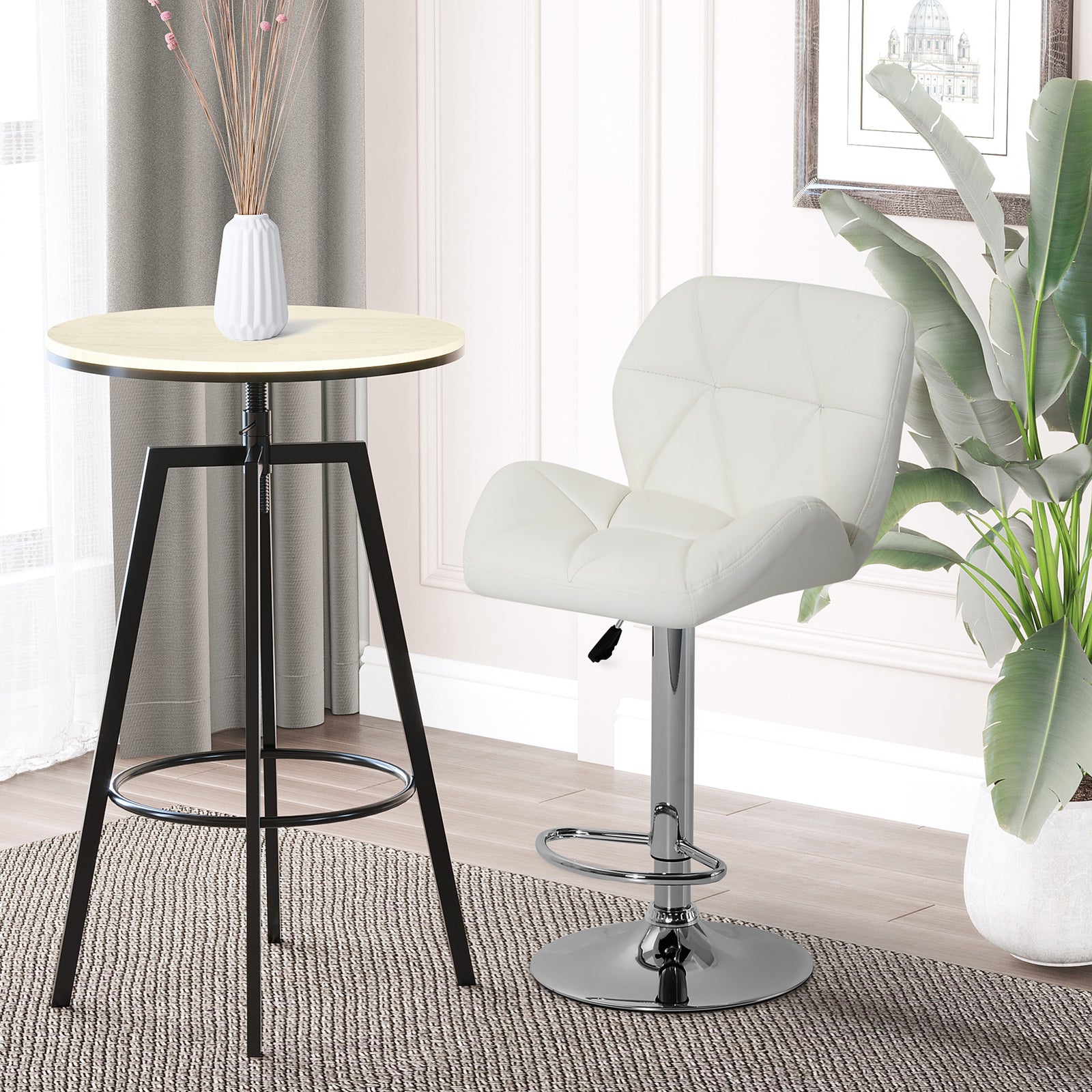 HOMCOM Modern Bar Stool Metal Base Pu Dining Chair