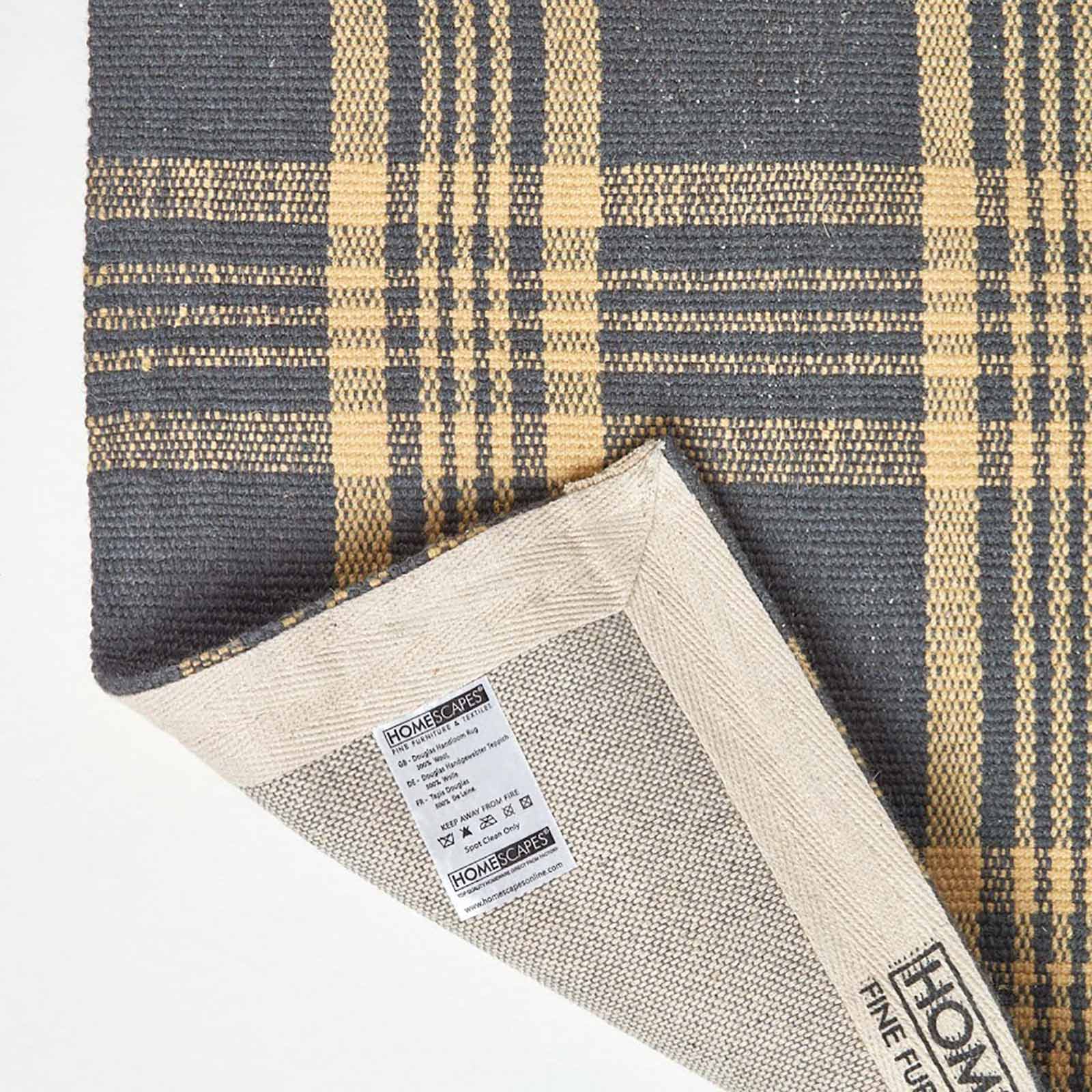 Tartan Check Non-slip 100% Wool Rug | 120cm x 80cm | Grey
