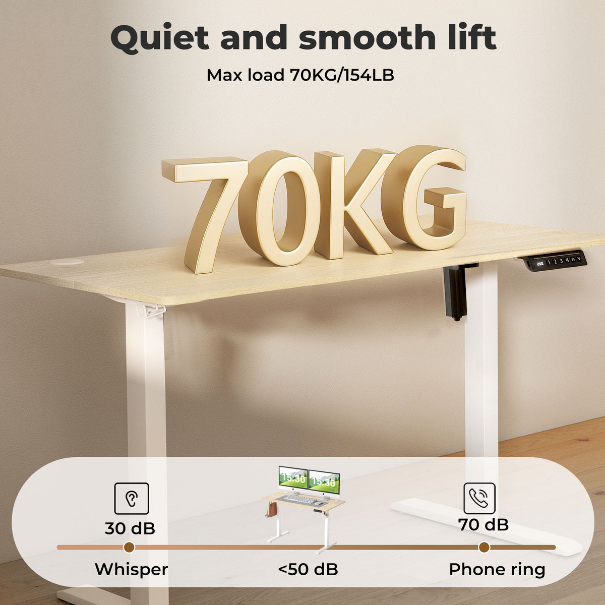 Electric Standing Desk Height Adjustable With Memory Control | Natural