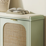 Boho Shoe Bench With Padded Seat And 2 Flip-drawers | Light Green