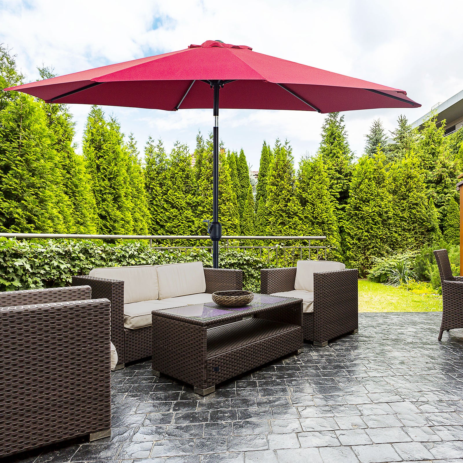 3m Patio Umbrella With Tilt And Crank | Red